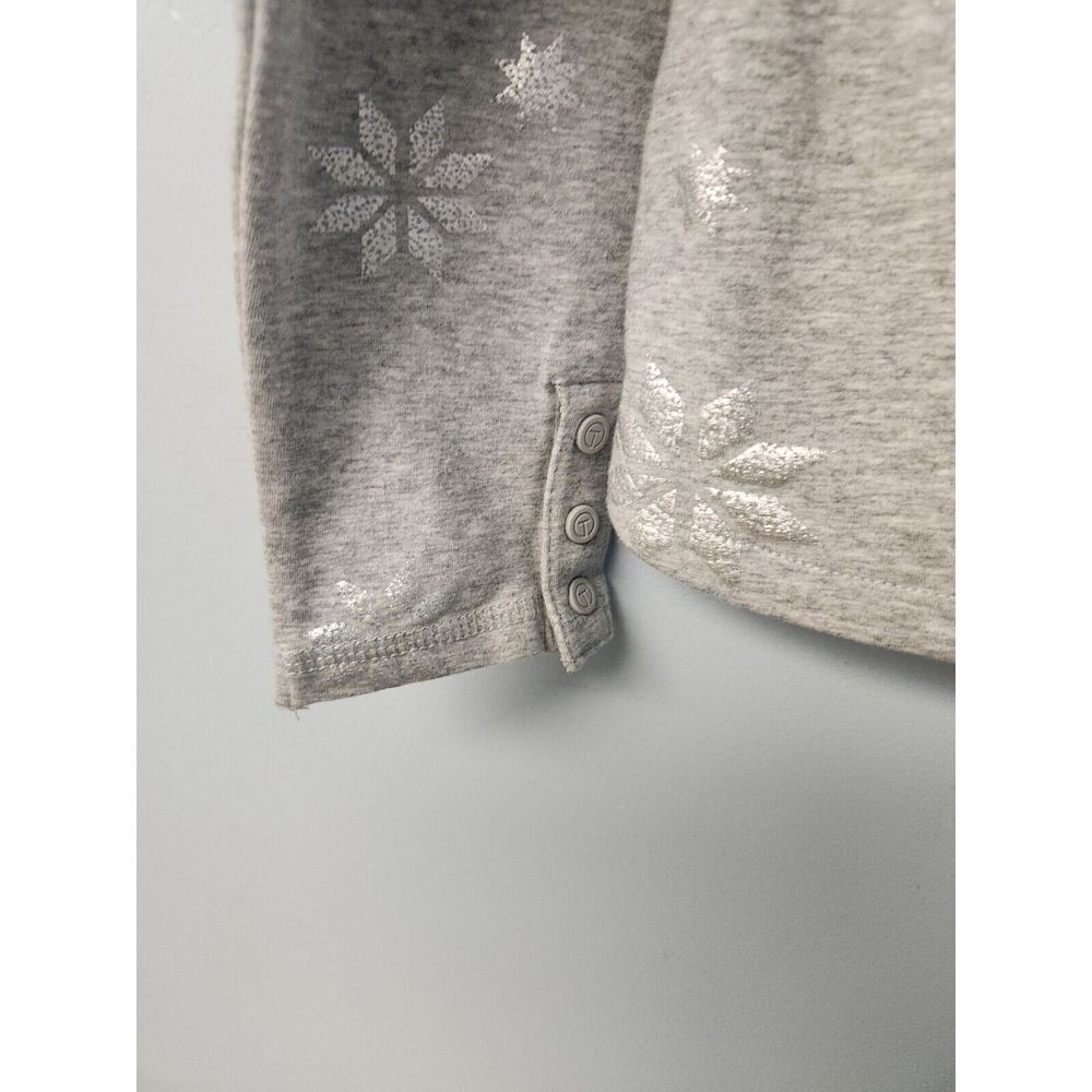 T by Talbots Gray Long‎ Sleeve Top Shirt Shiny Snowflakes All over Sz XS - Picture 4 of 8